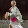 Warm Floral Print Cotton Jackets Woman Loose Stand Collar Patchwork Cardigan Autumn Elegant Female Outerwear Chic Thick Coats