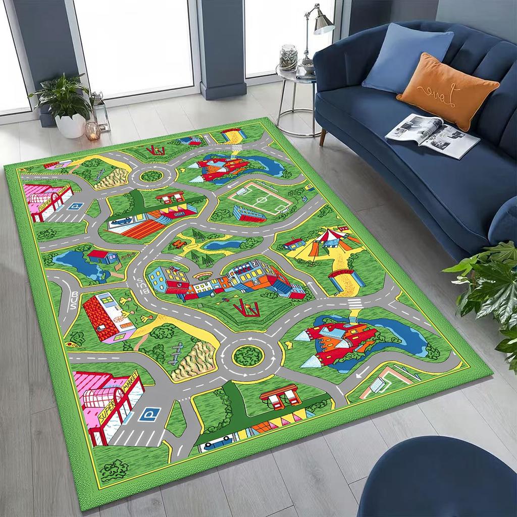 Child Urban City Road Traffic Learning Interactive Game Playroom Rug for Bedroom Living Room Sofa Home Doormat Decor,Non-slip