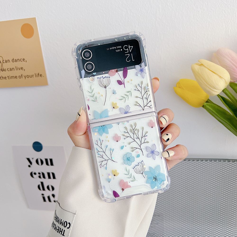 Для Samsung Z Flip 4 Чехол Flash Flower Прозрачный складной чехол для телефона Samsung Z Flip 3 5g Zflip4 Противоударная жесткая задняя крышка