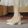 Bridesmaid Shoes Wedding Straps and Wedding Dress High Heels Bride Thick Straps Maternity Shoes Fashion Beige Word