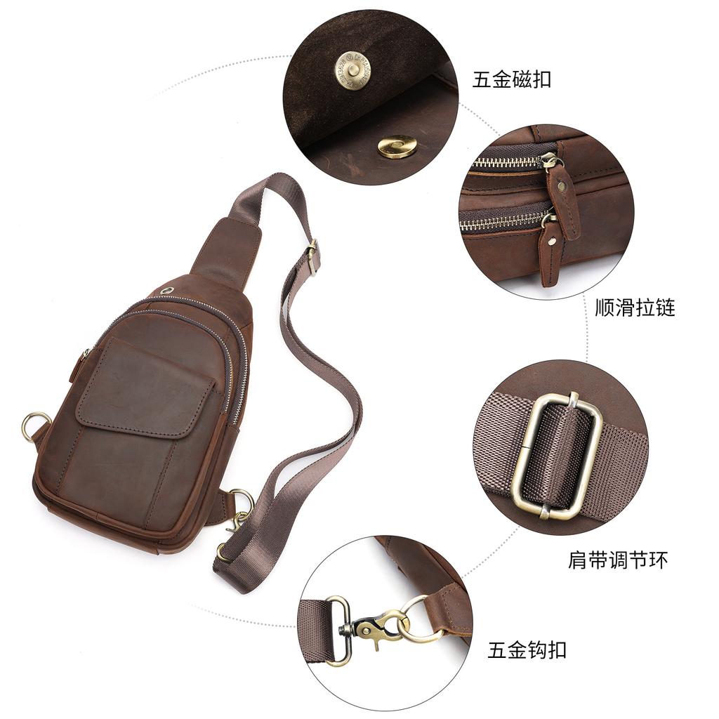 Мужская нагрудная сумка Crazy Horse Leather, большая вместимость, нагрудная сумка из натуральной кожи, винтажная сумка через плечо из коровьей кожи с накладным верхом