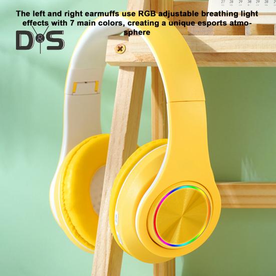 Wireless Headphones with RGB Breathing Light Stable Connection Low Latency Noise Reduction Deep Bass Bluetooth-compatible Over-Ear Headphones