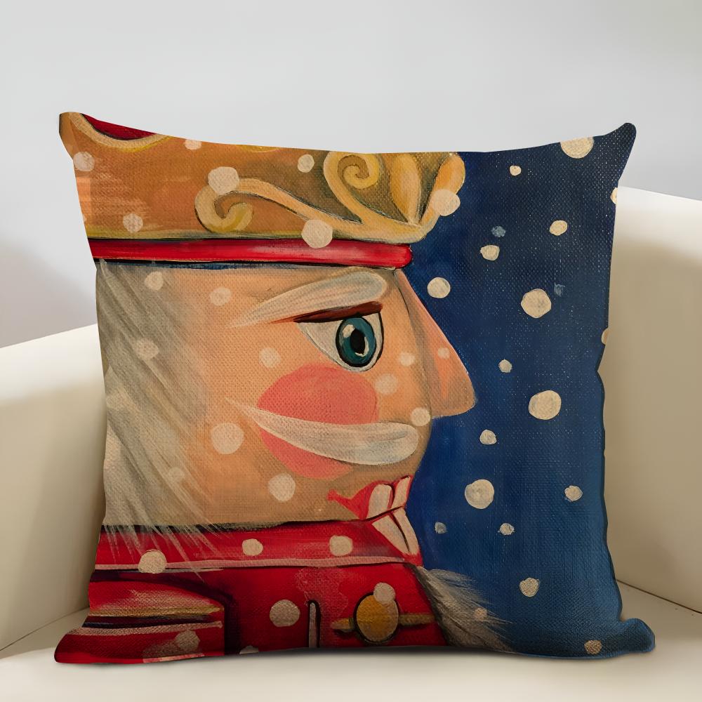 Nutcracker Cartoon Cushion Cover Household Decoration Linen Sofa Cushion Cover: Skin-Friendly & Breathable With Invisible Zipper