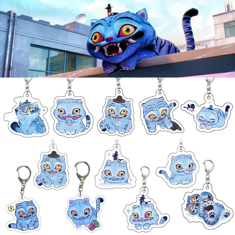 4Pcs/Set Anime Movie Kpop Demon Hunters Tiger Acrylic Pendant Keyring Jewelry Backpack Decorations Halloween Props Gift