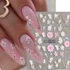 5D French Nail Stickers - Floral & Geometric Love Decor, Golden Frame, Cherry Blossom Design, Self-Adhesive Acrylic Embossed Sliders for Manicure