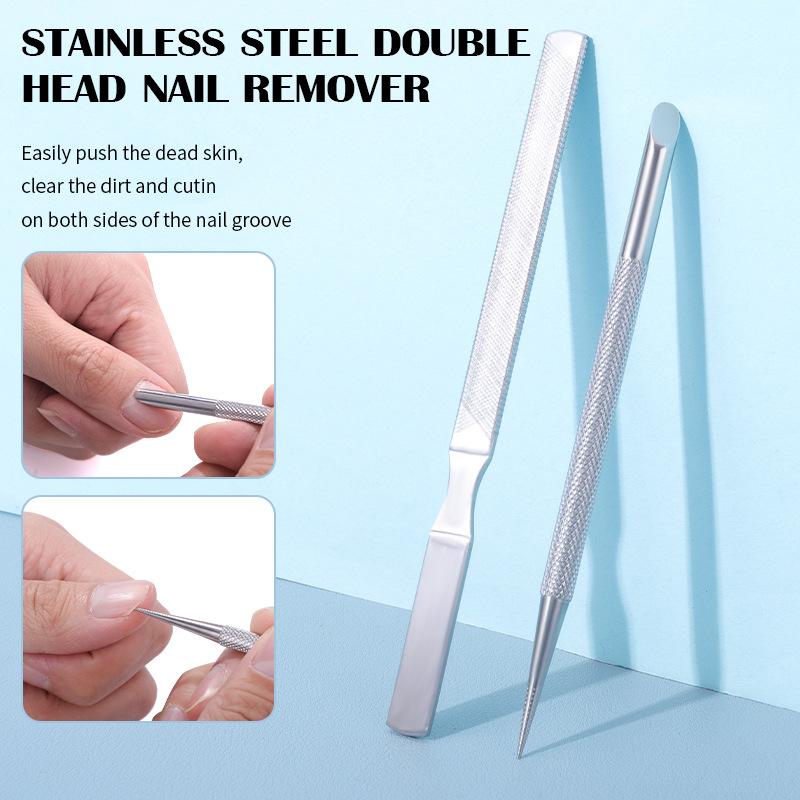 Nail Art Stainless Steel Nail File Double Head Pointed Head Flat Head Multifunctional Nail Polishing Tool Reticulated Nail Trimmer