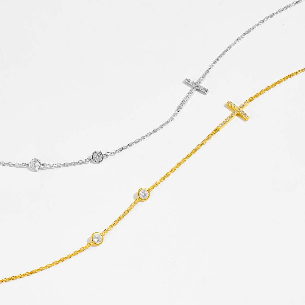 ANDYWEN Ожерелье с подвеской в ​​виде креста из 100% стерлингового серебра 925 пробы с двумя циркониями, женское роскошное классическое изысканное ювелирное изделие ко Дню святого Валентина