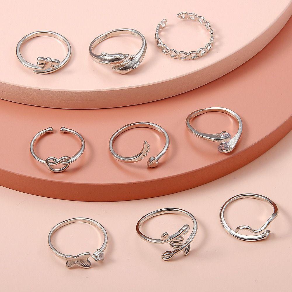 Vintage Heart Toe Rings Zinc Zinc Alloy Crystal Finger Ring Sweet Butterfly Foot Ring Set  Girls