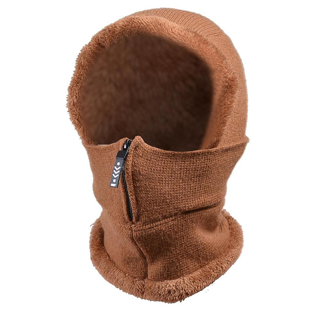 Women's Knitted Hat Autumn and Winter Ear Protection with Wool Thickened One-piece Windproof Bib Headpiece
