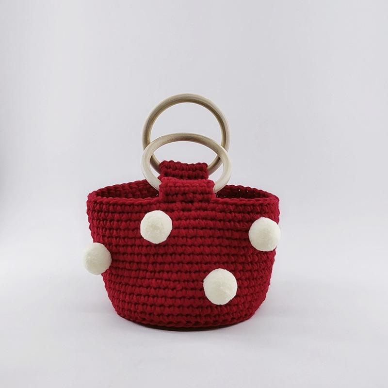 Пряжа Вязание Помпон Сумка-ведро - Модная Вязаная Готовая Женская Портативная Сумка