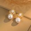 Flower Pearl Zircon Stud Earrings Temperament Literary And Artistic Cold Wind Zircon Earrings Light Luxury Fashion Temperament High Sense Earrings
