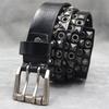 Design Punk Car Eye Hollow Rivet Men's Real Cowhide Belt Nightclub Women's Double Pin Buckle Belt