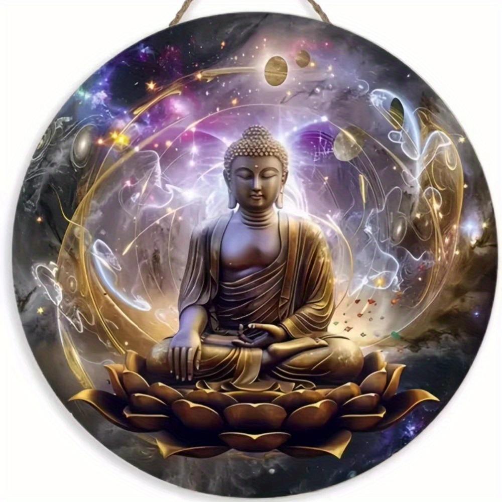 1pc 2d Flat Buddha Art Sign - Round Wooden Sign - 20cm Suitable for Home Living Room, Restaurant, Office, Garage, Bar, Coffee Shop Decoration, Gift