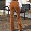 Women Corduroy Pants Elastic High Waist Flared Leg Long Trousers Solid Color Autumn Winter Casual Pants Daily Wear