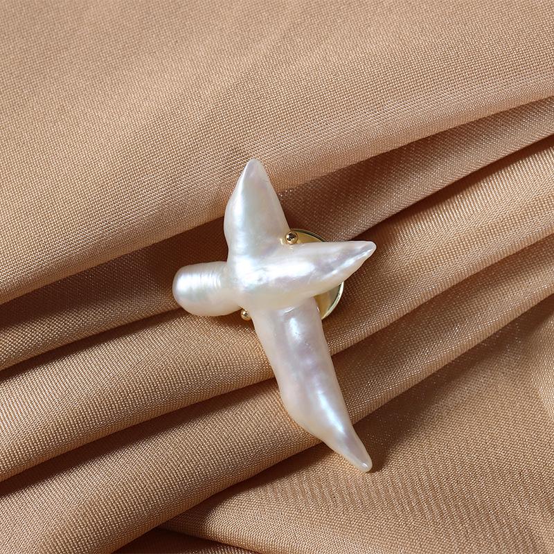 Baroque Freshwater Pearl Irregular Cross Collar Brooch Pin
