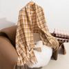 Retro Maillard Scarf for Women High End Versatile Warm Thickened Korean Style Atmosphere Winter Couple Plaid Scarf