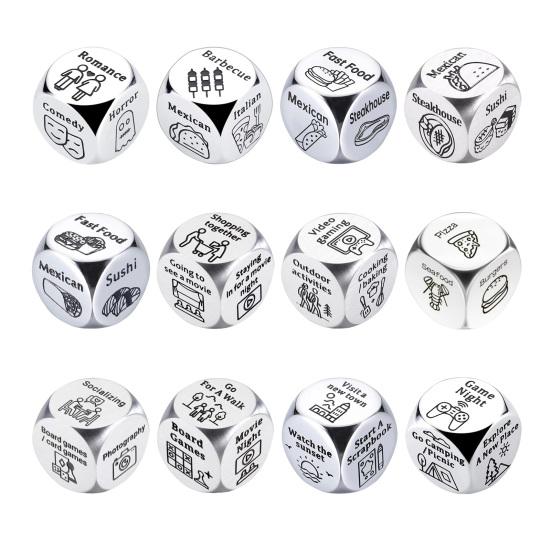 Date Idea Decider Dice Portable Stainless Steel Adults Couple Decision Dice 6 Sides Food Takeaway Decision Dice Girlfriend Boyfriend Gift