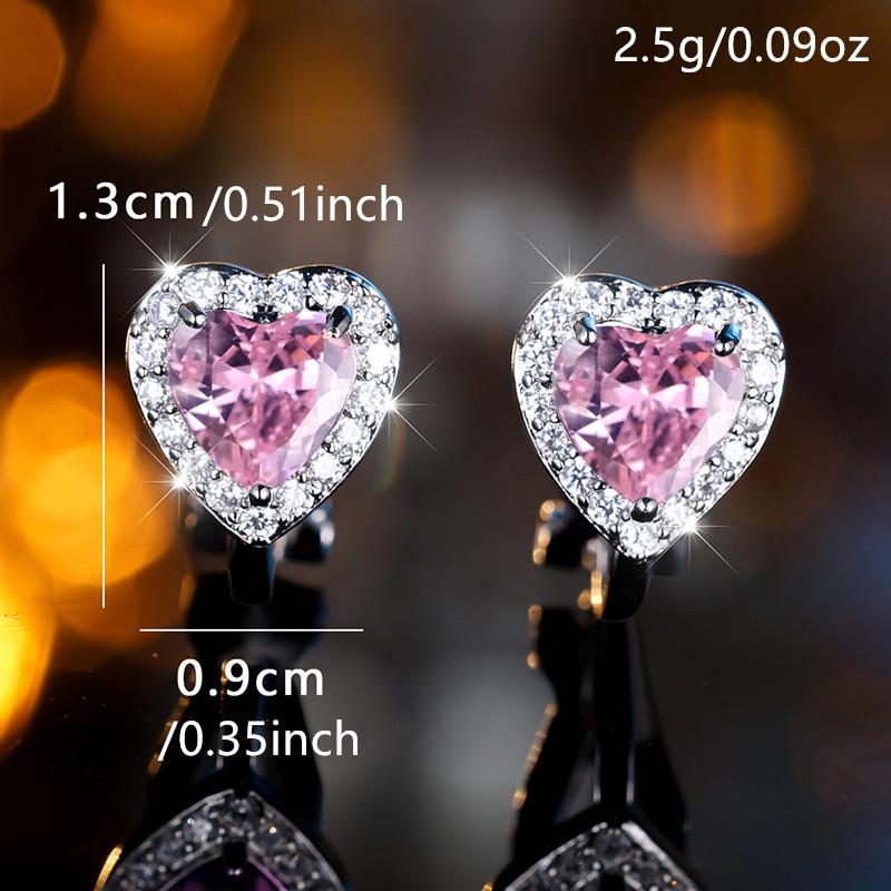 1 Pair Silvery Color Heart Cut Pink Stone Clip Earrings Ear Clip Wedding Jewelry Gifts