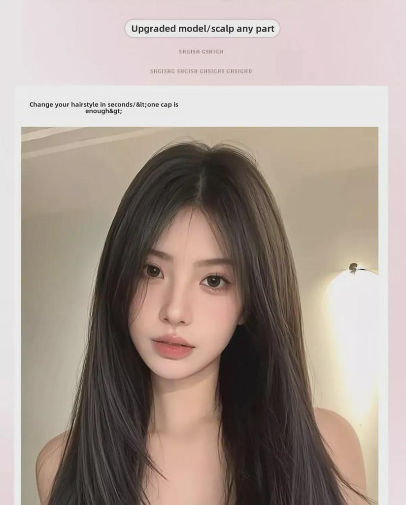 Seamless Fluffy Long Straight Hair Full Head Wig Set for Women