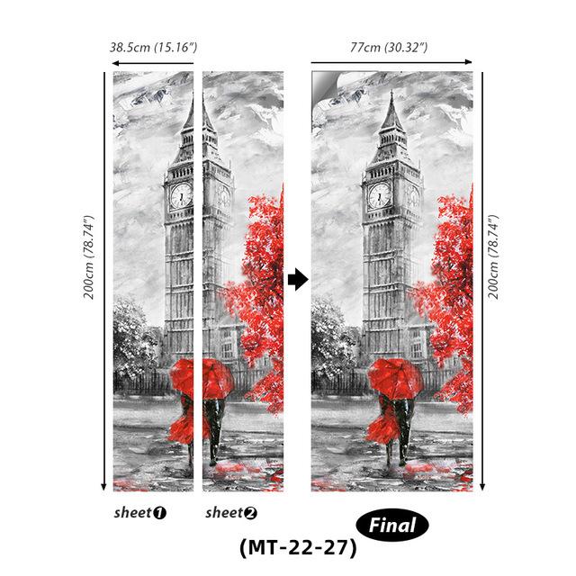 PVC Full Door Stickers Wall Decoration Bedroom Kids Room Cartoon 3D Wallpaper Abstract Line Wardrobe Home Renovation Art Murals