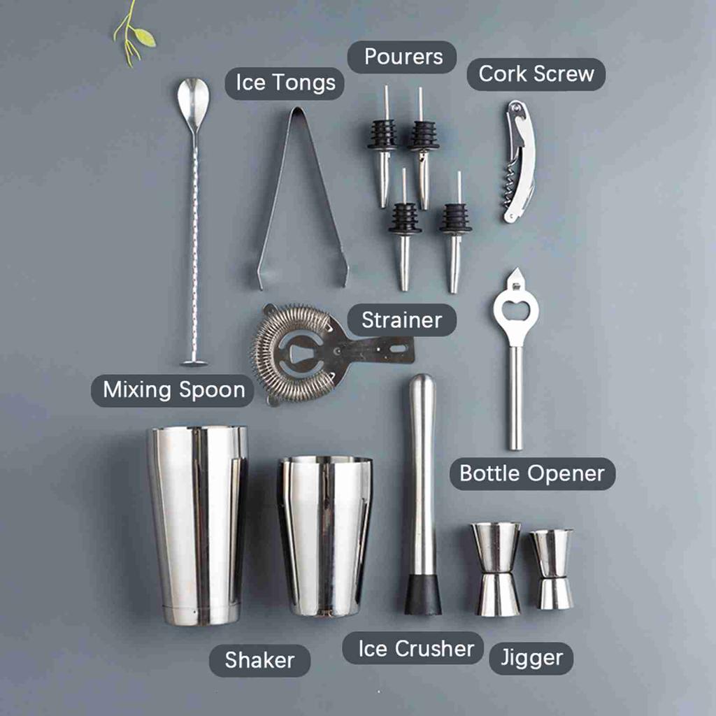 Bartender Kit, 15 Piece Cocktail Shaker Set, Bar Tool Set, for Mojito, , Margarita, Whiskey with Ice Crusher, Tongs