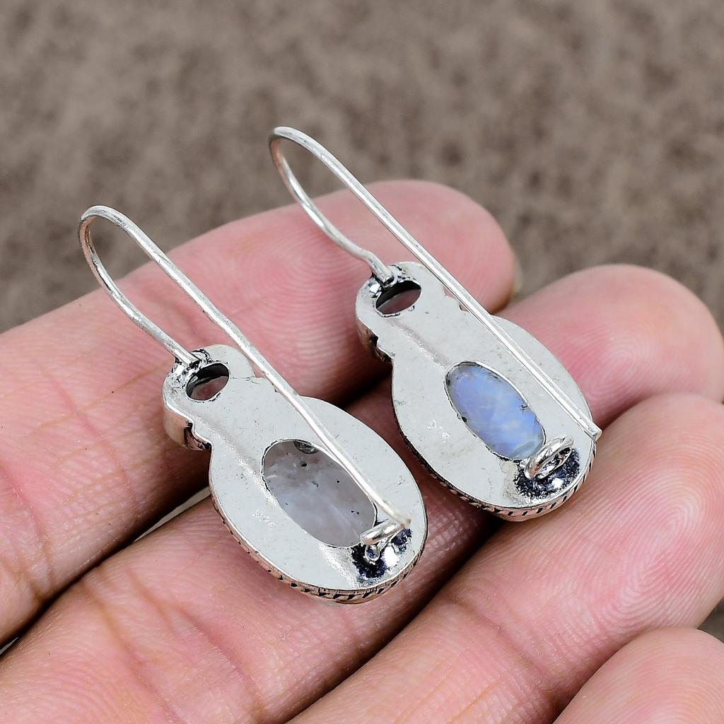 Moonstone Gemstone Handmade 925 Sterling Silver Jewelry Earring 1.58" KKG-939