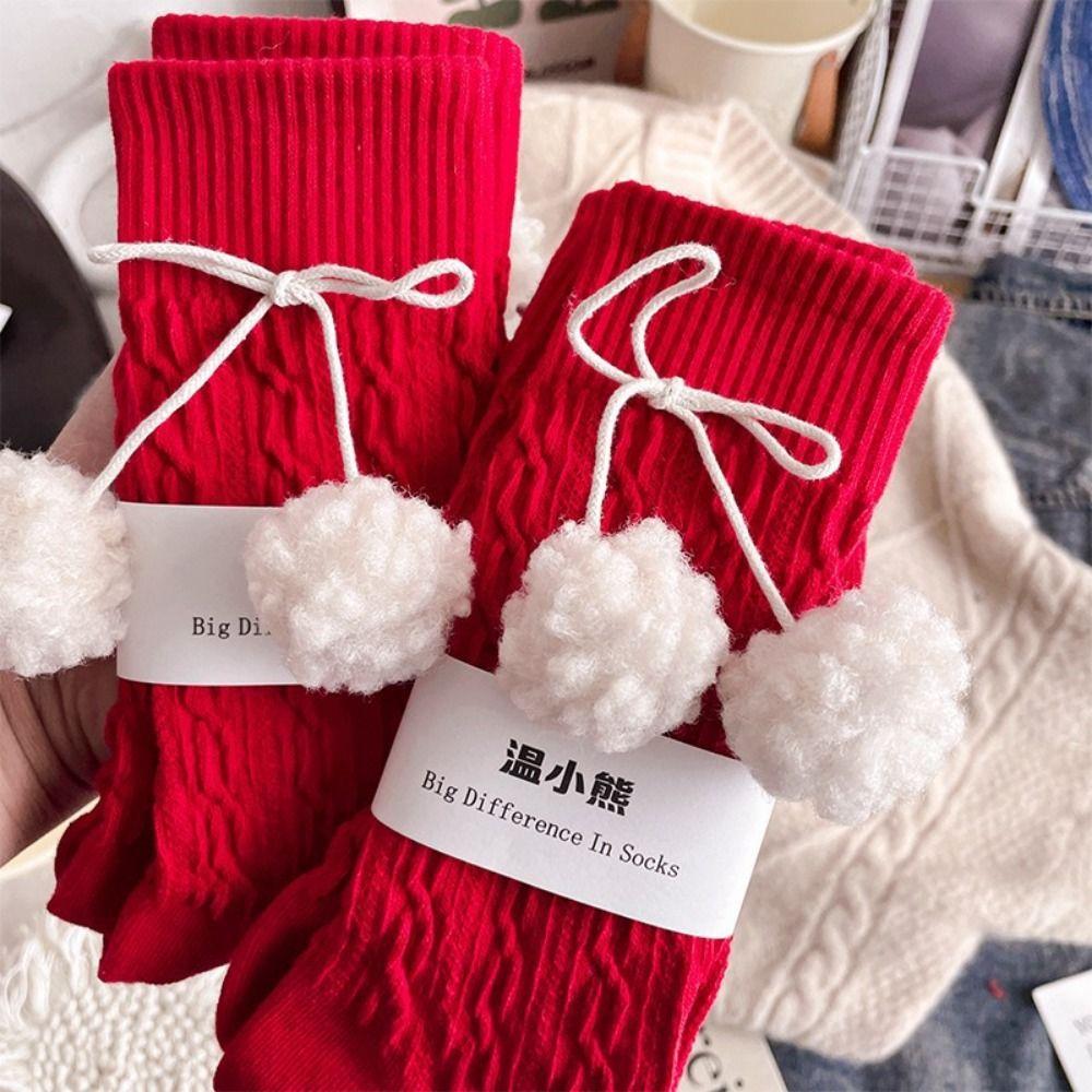 Cotton Zodiac Year Socks Bowknot Hairball Bowknot Stocking Kawaii in Tube Socks  Christmas