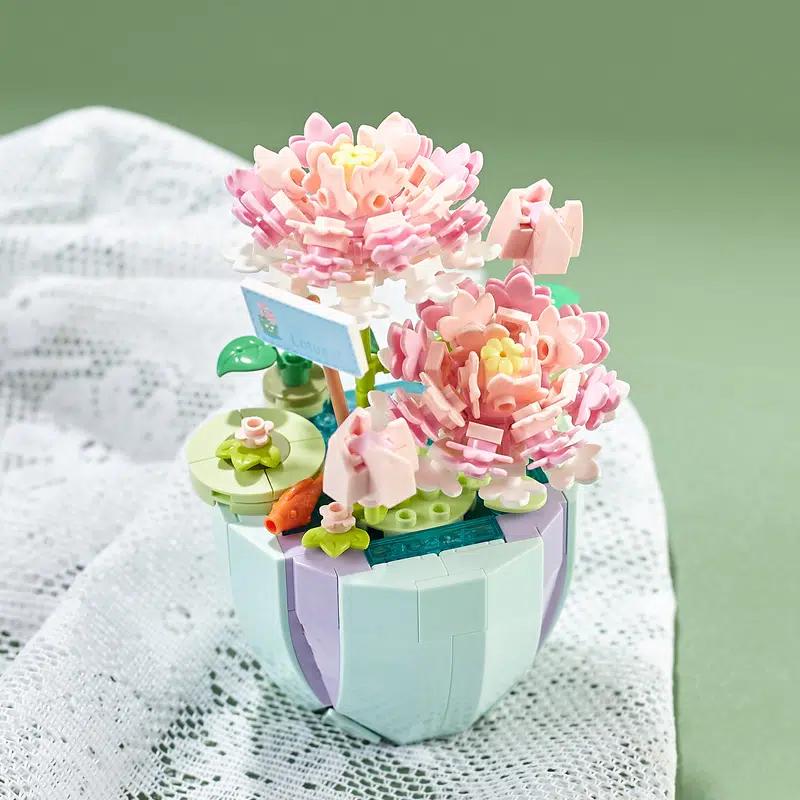 Мини-блоки, букет роз, цветы, строительные блоки, предметы интерьера, кирпичи, сборка игрушек «сделай сам» для девочек