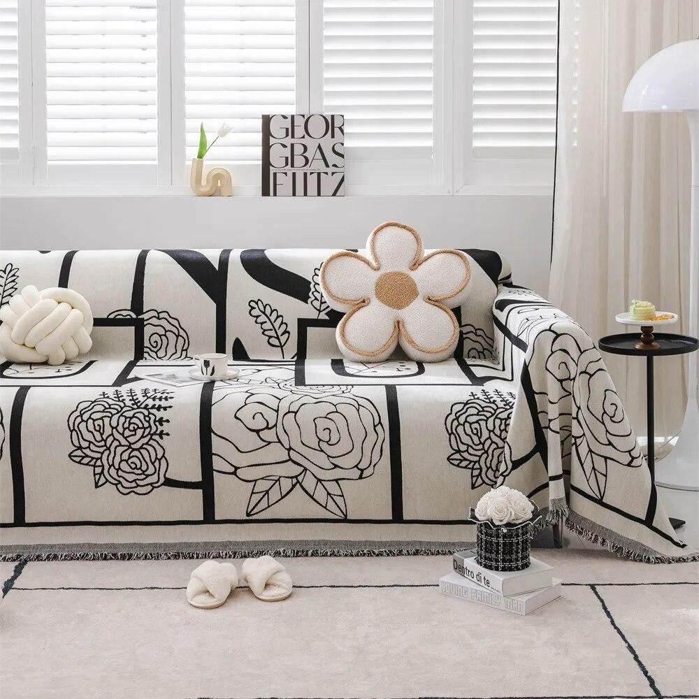 Мягкие диванные полотенца с принтом кошек и цветов, покрывала для кемпинга, пикника, анти-кошачье полотенце, черный, белый цвет, хлопковый защитный коврик для дивана