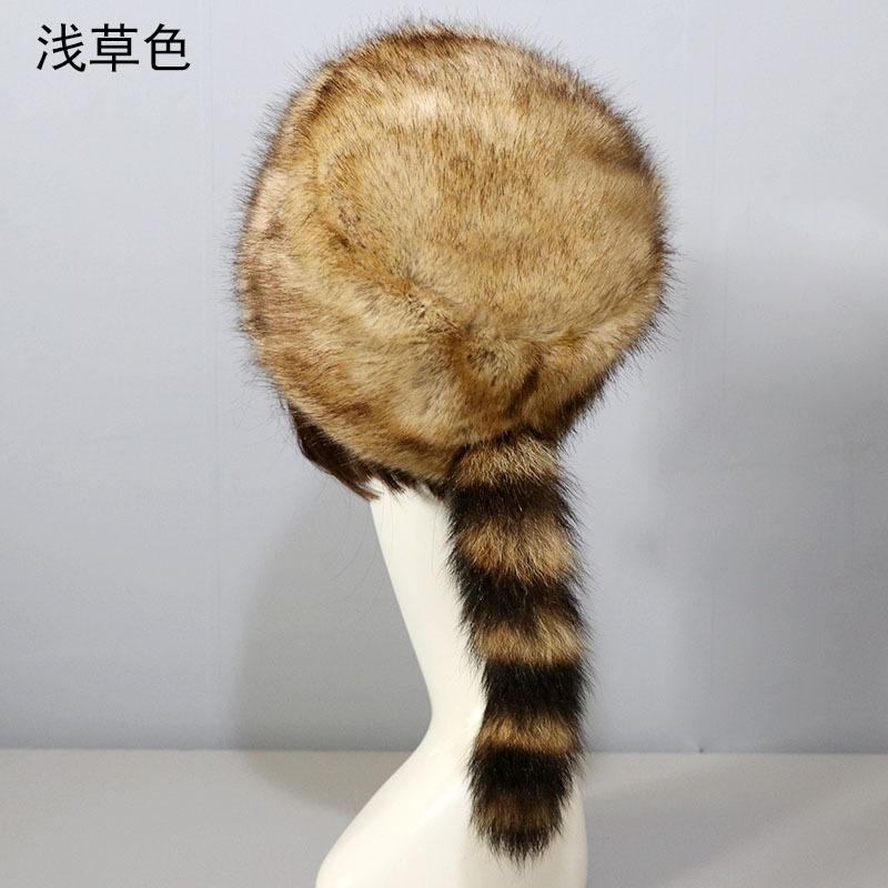 Новинка 2022 года, шапка из искусственного меха енота, дизайн с длинным хвостом, милые шапки, 100% высококачественные русские шапки, зимние роскошные монгольские лыжные шапки