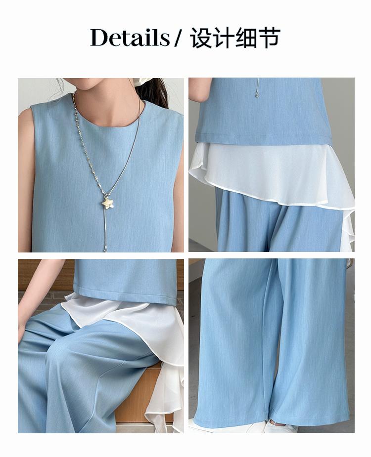 Girls' Set 2026 Summer New Children's Casual Sleeveless Patchwork Top Korean Wide Leg Pants Two-Piece Set Summer