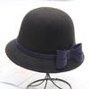 Autumn and winter new contrasting color bow woolen hat elegant fashion dome hat women's versatile top hat