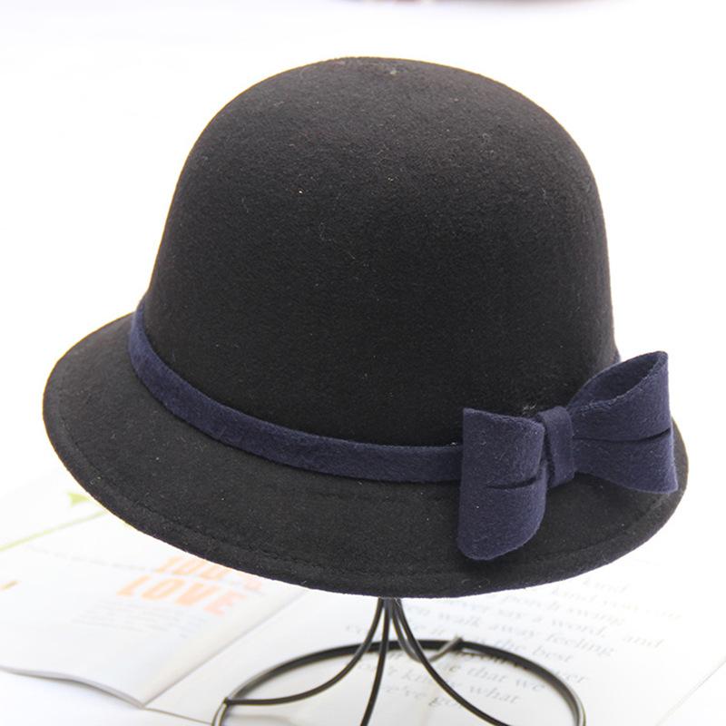 Autumn and winter new contrasting color bow woolen hat elegant fashion dome hat women's versatile top hat