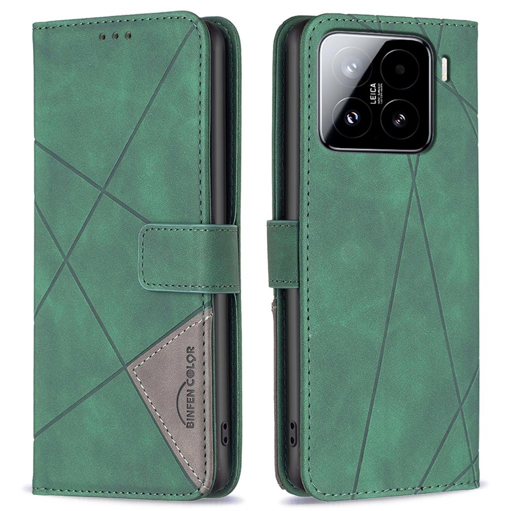 BINFEN COLOR For Xiaomi 15 Pro Phone Cases Wallet Stand Geometry Imprinted Leather Cover