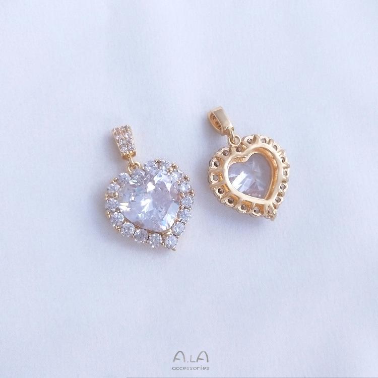 Кулон-ожерелье 'Океанское сердце' из кристалла и циркона, золото 14 карат, персиковое сердце