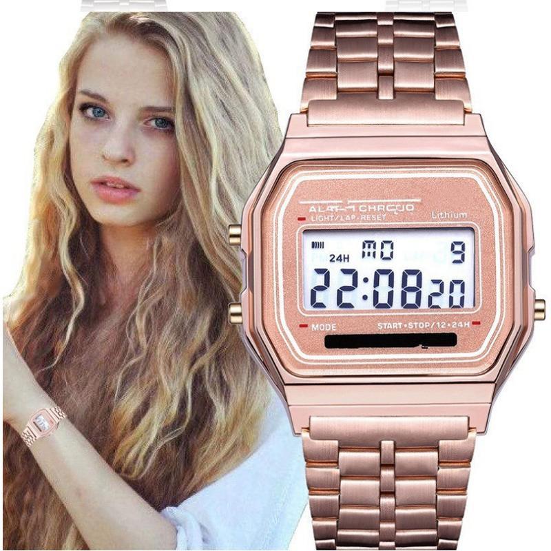 Мужские цифровые часы с браслетом из нержавеющей стали Светодиодные часы / Досуг / Спорт / Календарь