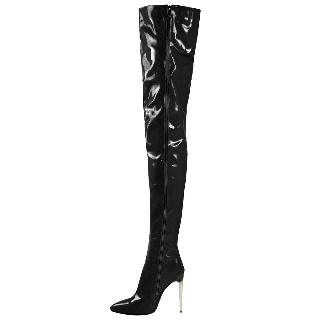 Winter New Women's Boots Sexy Pointed Side Zipper Lacquer Leather Thin High Heels Over Knee Long Boots Women Shoes