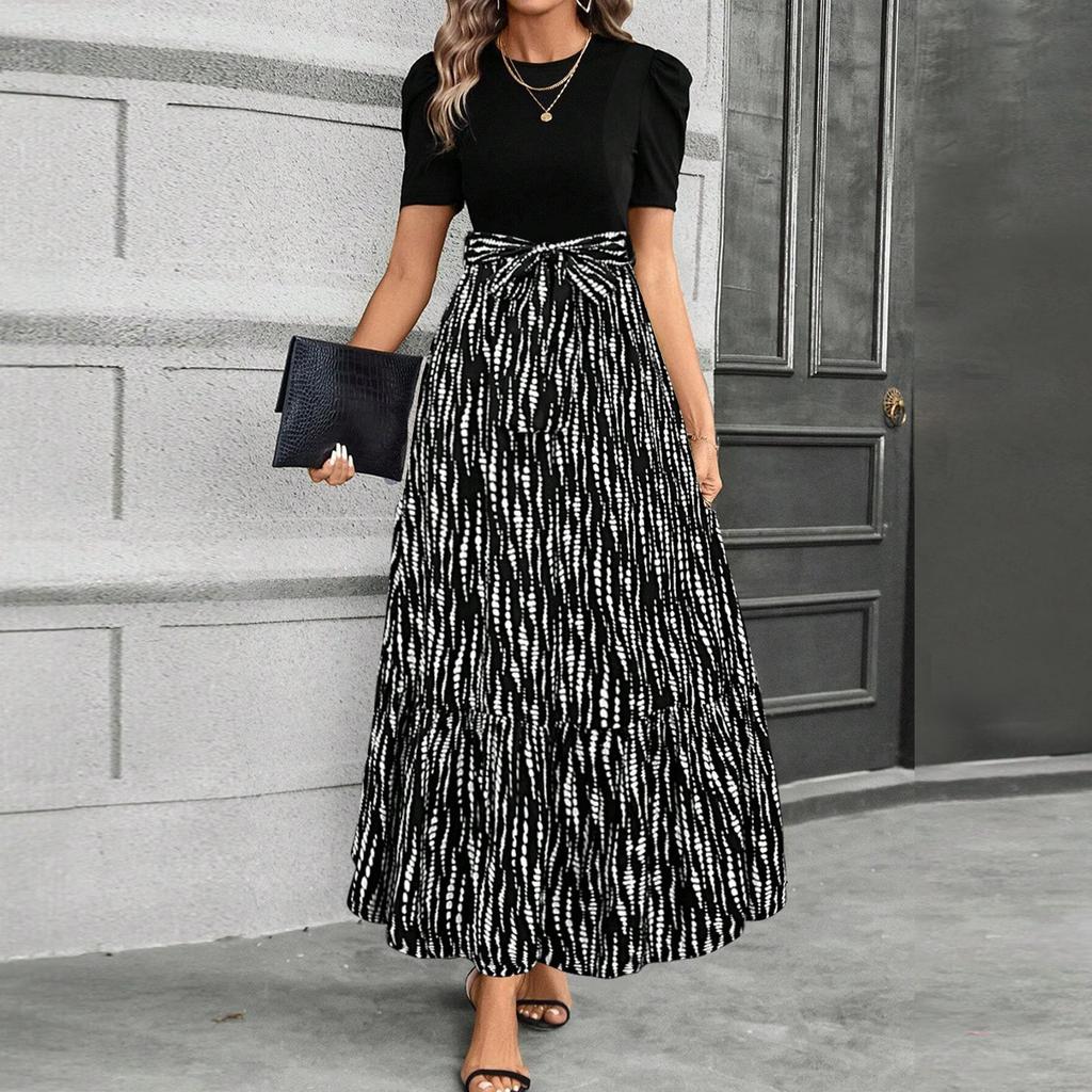 Женское платье с цветочным принтом и высокой талией, модное и элегантное