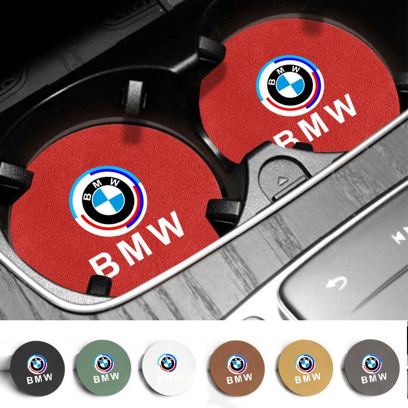 BLQ1 2pcs Suede Car Coaster Mat Water Cup Slots Non-Slip Pad Mat For BMW 50th Anniversary G20 G30 G32 E90 E84 F48 F39 F30 F20 F10 F40