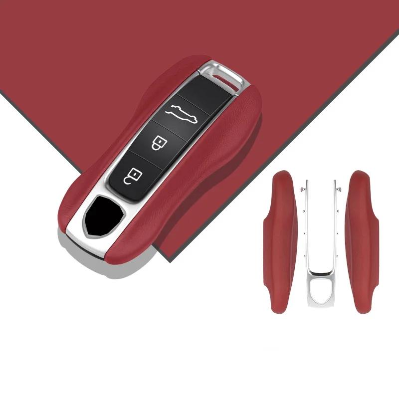 AABKV1 Luxury Genuine Leather for Porsche Boxster Cayman Panamera Cayenne Macan 718/911 Taycan Car Key Case Cover Protective Keychain
