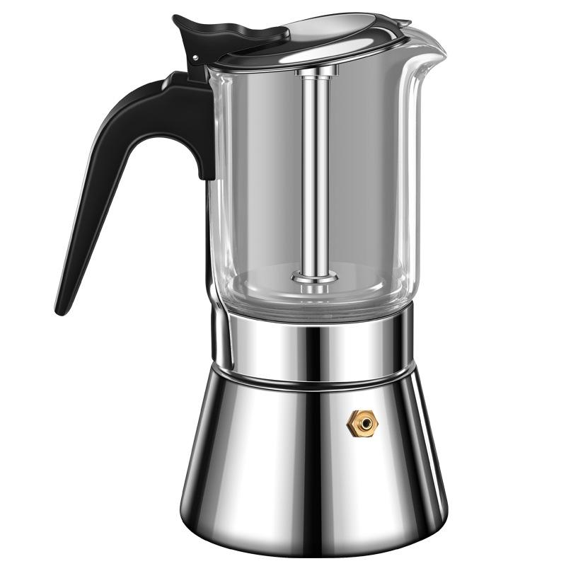 Кофеварка для эспрессо на индукционной плите Moka с клапаном давления, столешницей из хрустального стекла и кастрюлей Esprosso Moka из нержавеющей стали, классическая итальянская кофеварка