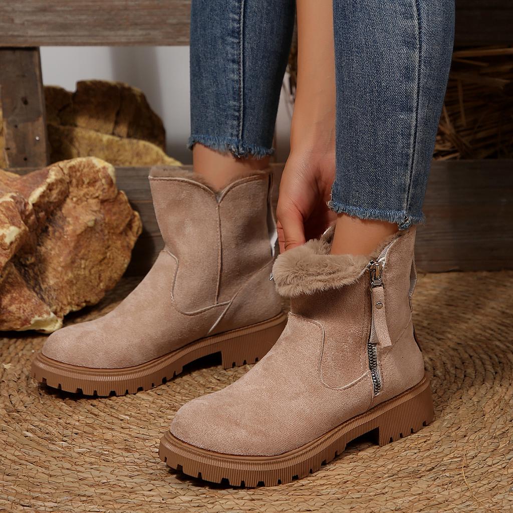 Модные дизайнерские ботинки на платформе Нескользящие короткие плюшевые балетки Замшевая обувь Женская НОВИНКА Зимние ботинки Женские Зимние Теплые Модные Удобные Туфли