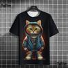 Men's T-Shirt Cartoon 3d Cat Print Animal Tees Short Sleeve O-Neck Pullover Fashion Streetwear Oversized Clothing Male T Shirts