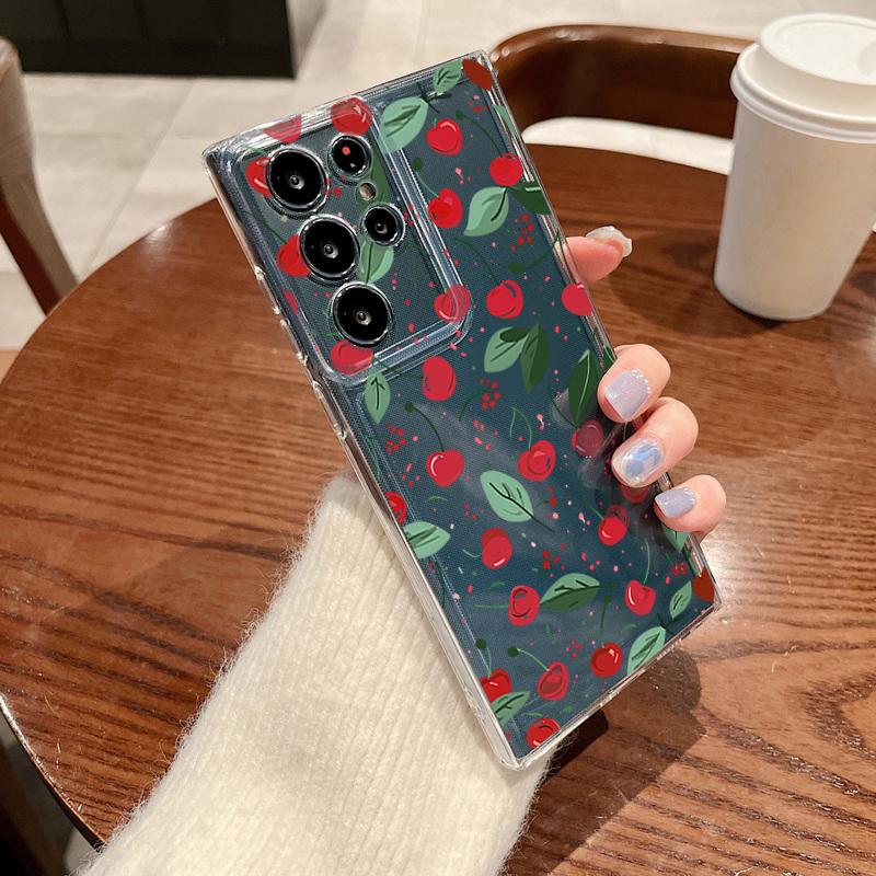 Мультяшный чехол для телефона с рисунком фруктов и вишни для Samsung Galaxy S26 S25 S24 S23 Ultra S22 Plus S24 S21 FE S25 Edge Прозрачный мягкий чехол
