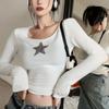 Женские футболки Y2K в стиле ретро со звездами в стиле Харадзюку, тонкие базовые укороченные топы в стиле гранж, винтажные повседневные футболки с длинными рукавами, эстетические