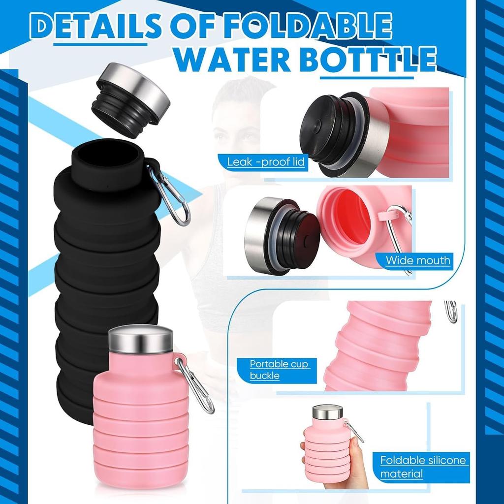 2pcs 500ml foldable silicone water glasses portable leak proof camping water bottle