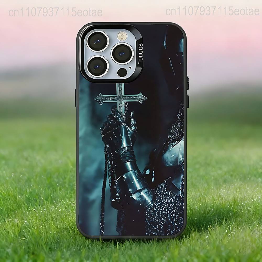 Крестоносец Тамплиер Рыцарь искусство Чехол для телефона Для iPhone 17,16,15,14,13,12,11,Pro,XS,Max,Plus,Mini,SE4,E Черный Матовый Ударопрочный Чехол