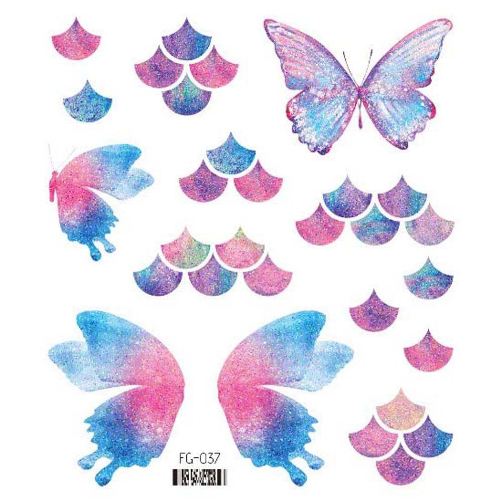 Временные татуировки Лунное лицо Крылья Поддельная татуировка Наклейки татуировки бабочки Наклейки татуировки цветы