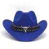 Western Cowboy-Style Wool Felt Hat with Bull Head Accent - Tibetan-Inspired Autumn/Winter Jazz Hat
