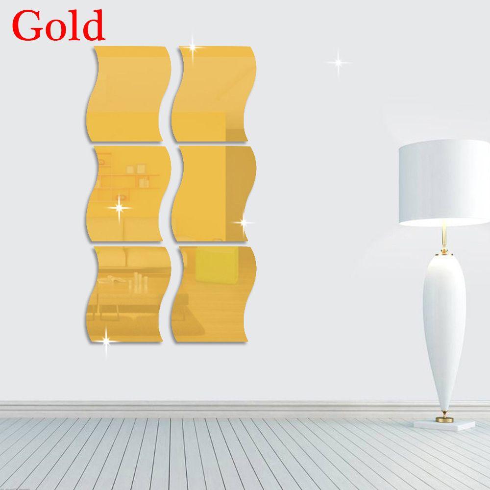 6Pcs Removable Acrylic 3D Wave Mirror Wall Sticker Home Decor Mural Decals